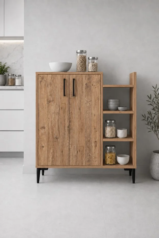 Leskar 90 cm Çok Amaçlı Mutfak Dolabı Atlantik Çam | 6 Raflı Kiler Dolabı